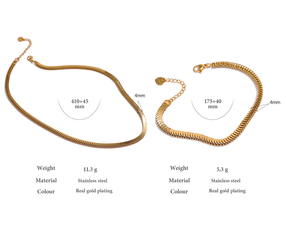 Yhpup 316L Stainless Steel Chain Necklace Bracelet Set Classic Statement Golden Waterproof Jewelry