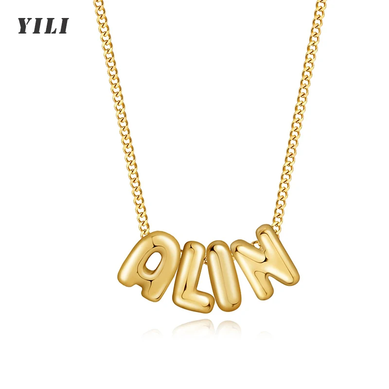Bubble Letter Necklace Custom 3D Bubble Letters Name Pendant Necklace for Women Balloon Initial Necklaces Personalized Jewelry