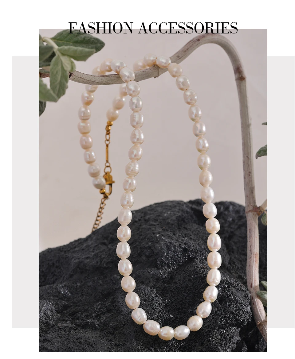 Yhpup Luxury Freshwater Natural Pearls Beads Clavicle Necklace Women Gift Fashion Stainless Steel Waterproof Handmade Jewelry