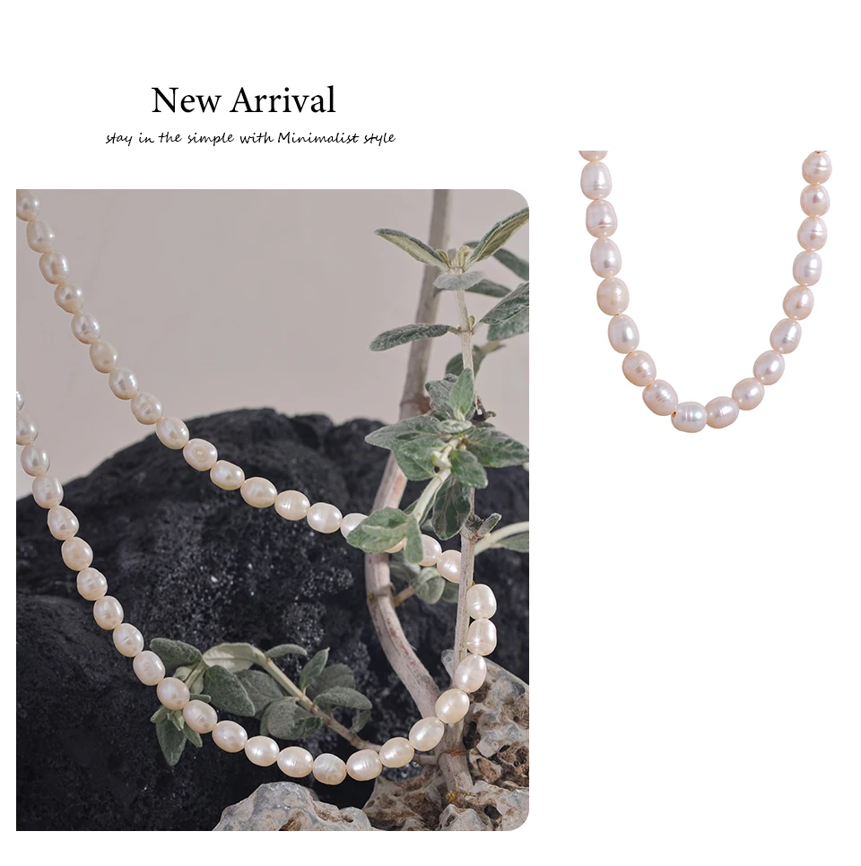 Yhpup Luxury Freshwater Natural Pearls Beads Clavicle Necklace Women Gift Fashion Stainless Steel Waterproof Handmade Jewelry