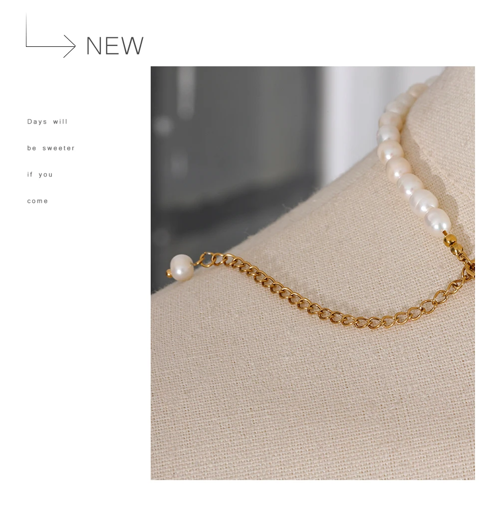 Yhpup Luxury Freshwater Natural Pearls Beads Clavicle Necklace Women Gift Fashion Stainless Steel Waterproof Handmade Jewelry