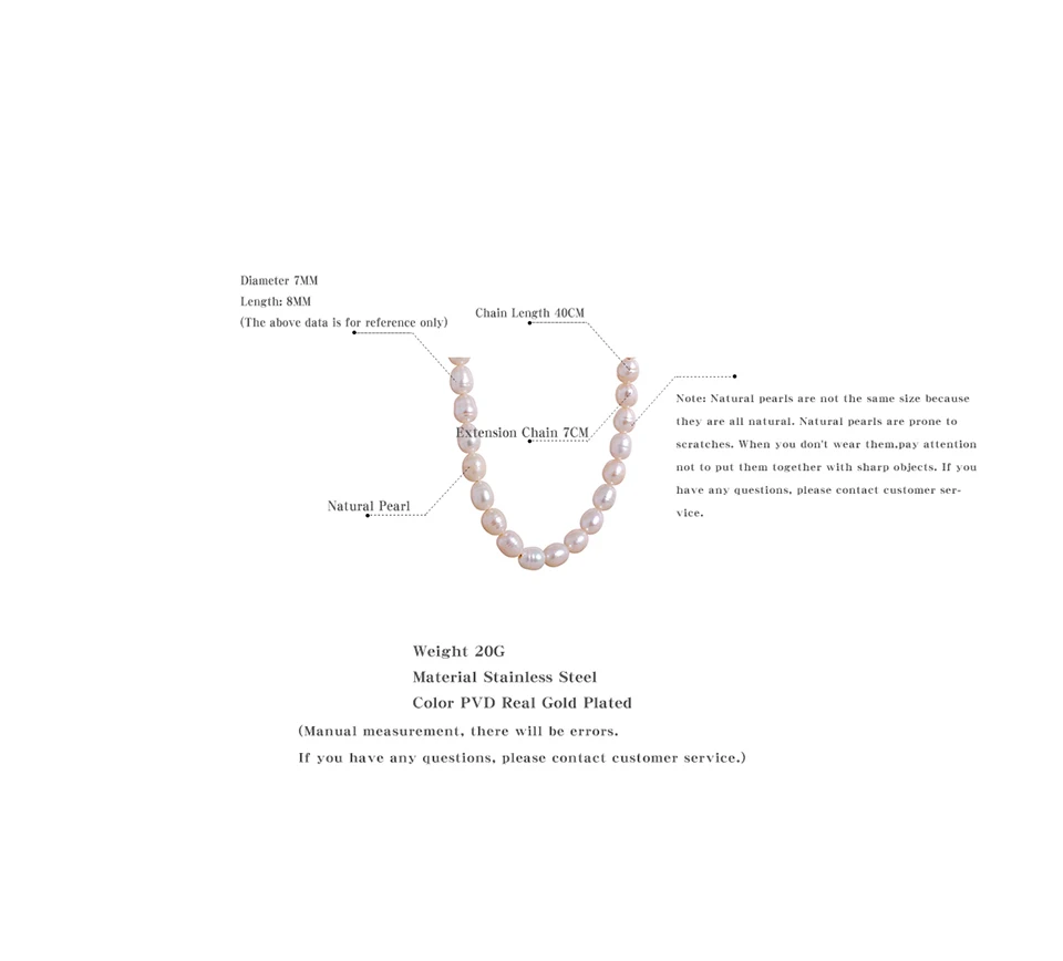 Yhpup Luxury Freshwater Natural Pearls Beads Clavicle Necklace Women Gift Fashion Stainless Steel Waterproof Handmade Jewelry