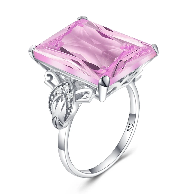Classic Real 925 Sterling Silver Pink Crystal Ring for Woman Rectangle Anniversary Party Vintage Fine Jewelry Gift