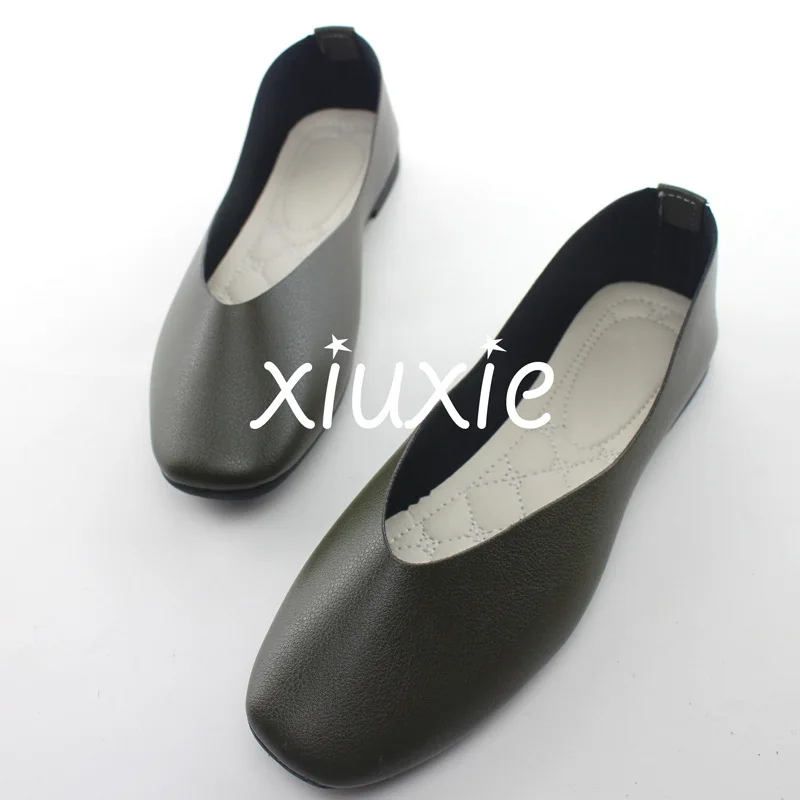 PU Leather Candy Color Ladies Flat Shoes Women Ballet Flats Point Toe Loafers Shoes Woman Retro Zapatos Mujer Big Size42 WSH2442