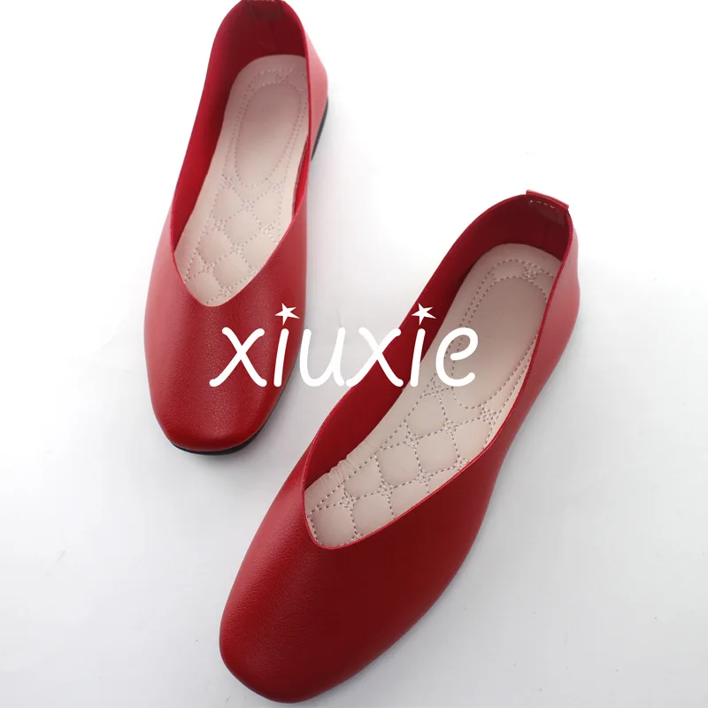 PU Leather Candy Color Ladies Flat Shoes Women Ballet Flats Point Toe Loafers Shoes Woman Retro Zapatos Mujer Big Size42 WSH2442