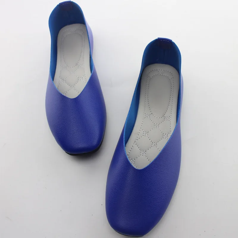 PU Leather Candy Color Ladies Flat Shoes Women Ballet Flats Point Toe Loafers Shoes Woman Retro Zapatos Mujer Big Size42 WSH2442
