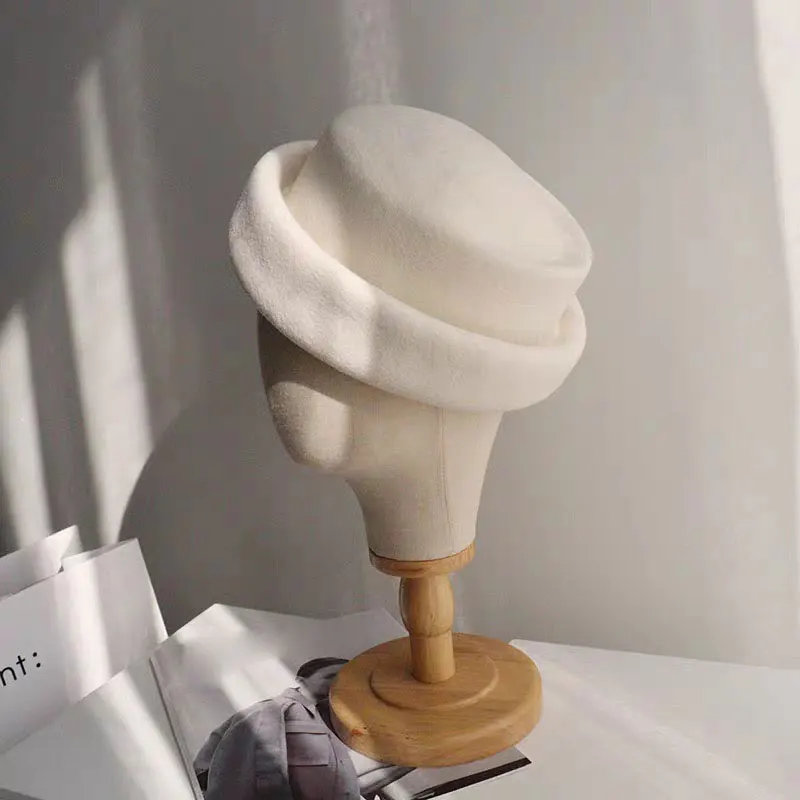 TOMKHU New Wool Retro Fashion Women's Fedora Hat French Elegant Beret Designer Autumn And Winter Top Hat Runway Style