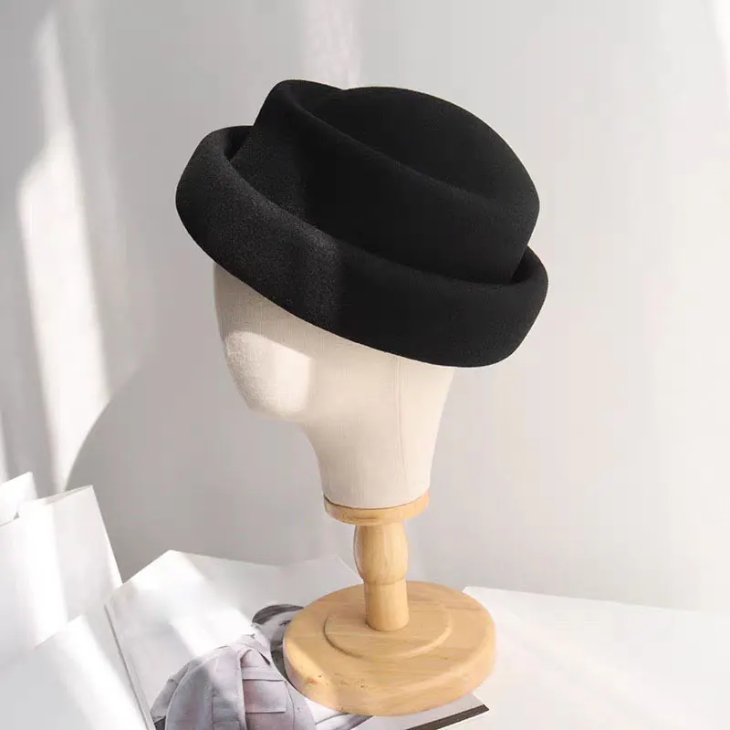TOMKHU New Wool Retro Fashion Women's Fedora Hat French Elegant Beret Designer Autumn And Winter Top Hat Runway Style