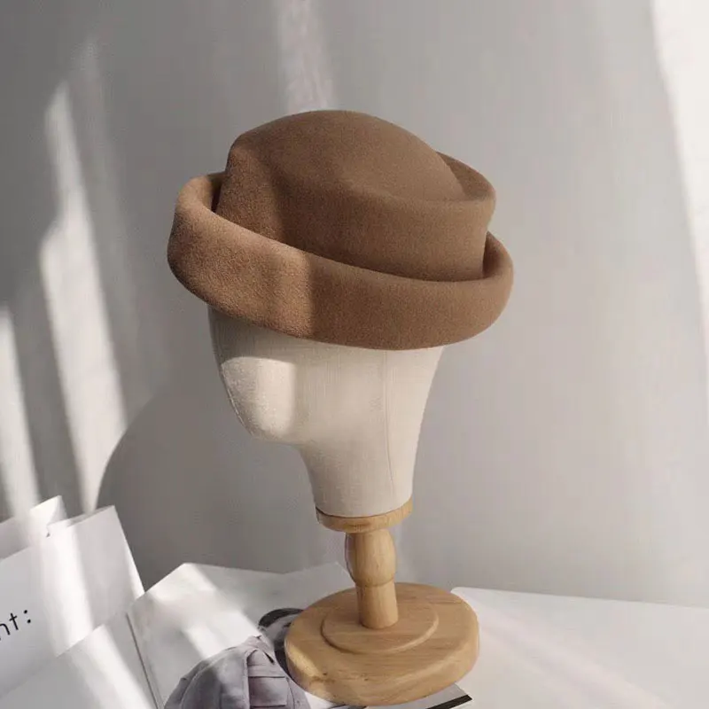TOMKHU New Wool Retro Fashion Women's Fedora Hat French Elegant Beret Designer Autumn And Winter Top Hat Runway Style