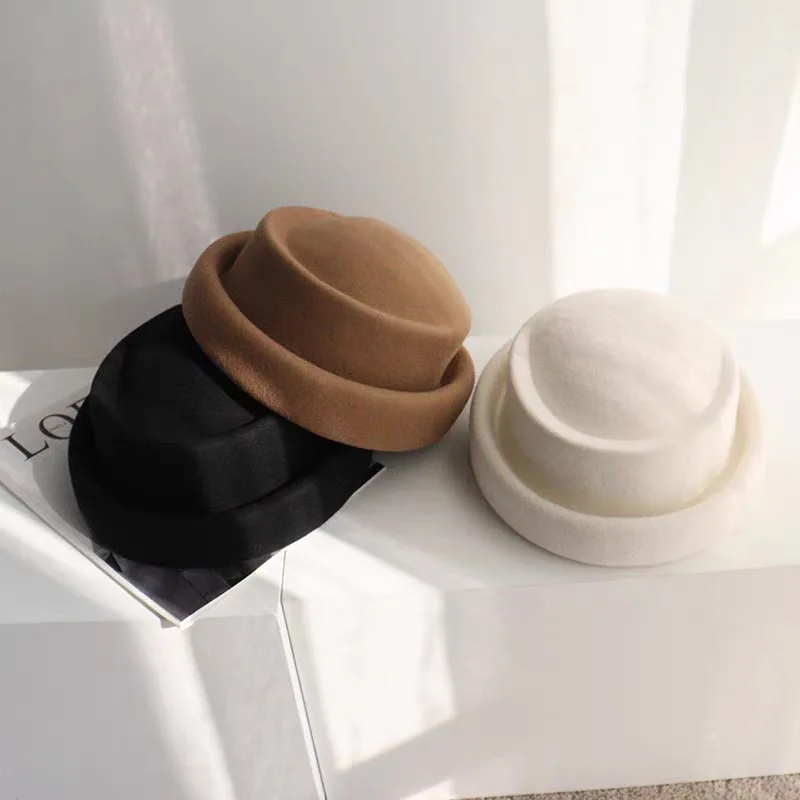 TOMKHU New Wool Retro Fashion Women's Fedora Hat French Elegant Beret Designer Autumn And Winter Top Hat Runway Style