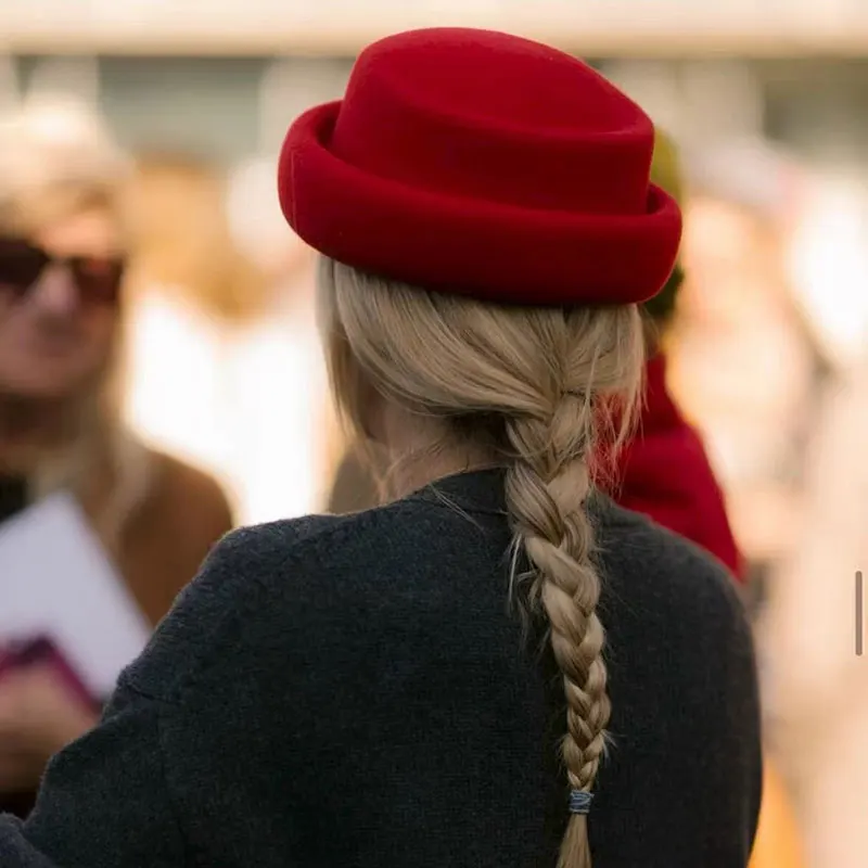 TOMKHU New Wool Retro Fashion Women's Fedora Hat French Elegant Beret Designer Autumn And Winter Top Hat Runway Style
