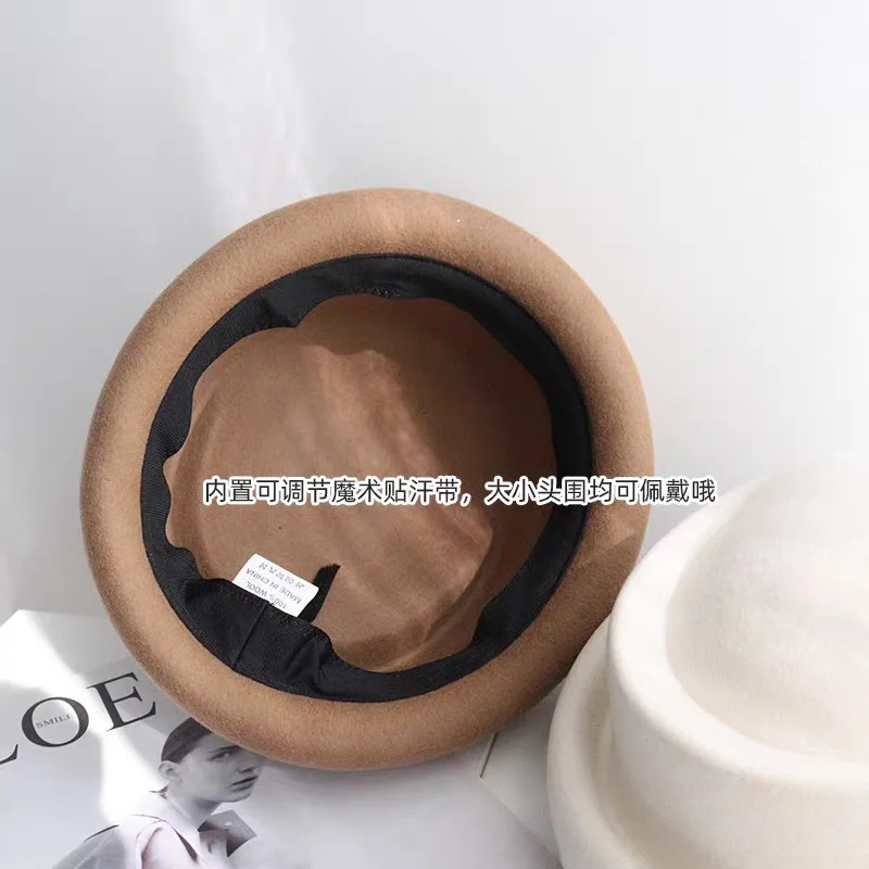 TOMKHU New Wool Retro Fashion Women's Fedora Hat French Elegant Beret Designer Autumn And Winter Top Hat Runway Style
