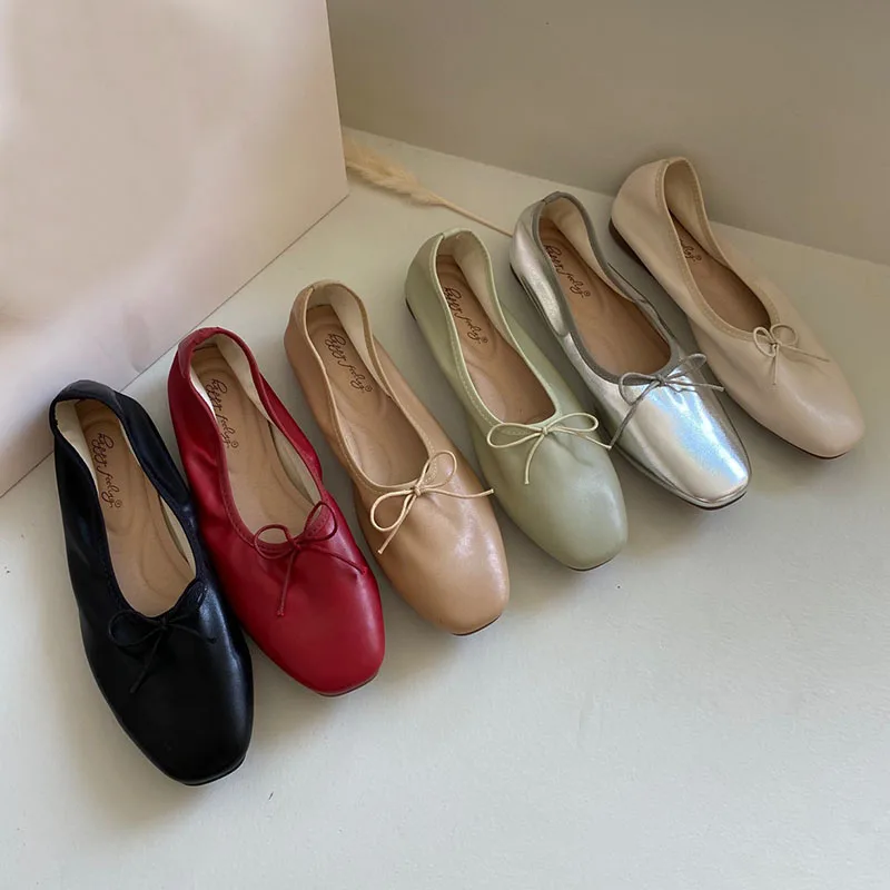 Fashion Shallow Women Ballet Flats Dance Shoes Casual Female Soft Footwear Butterfly-Knot Ladies Flats Slip On Shoes