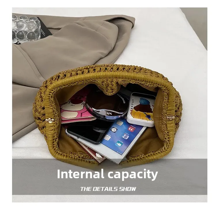 New Summer Beach Bag for Women Clutch Bag Luxury Designer Straw Bags Tote Handbag Fashion Woven Rattan Bags Female Travel Purse