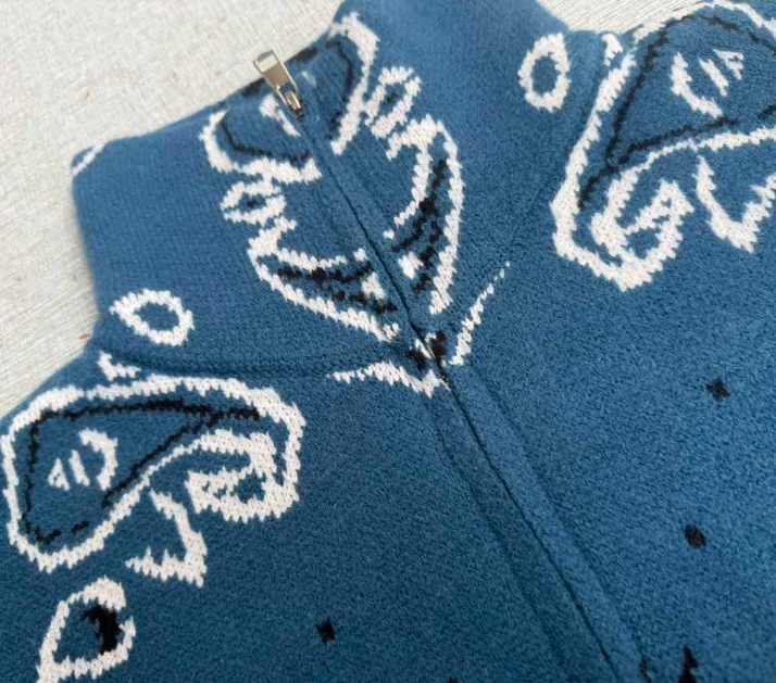 Vintage Paisley Jacquard Women's Cardigan Autumn Stand Neck Zip-up Knit Sweater Lady New Casual Elegant Winter Clothes 2026