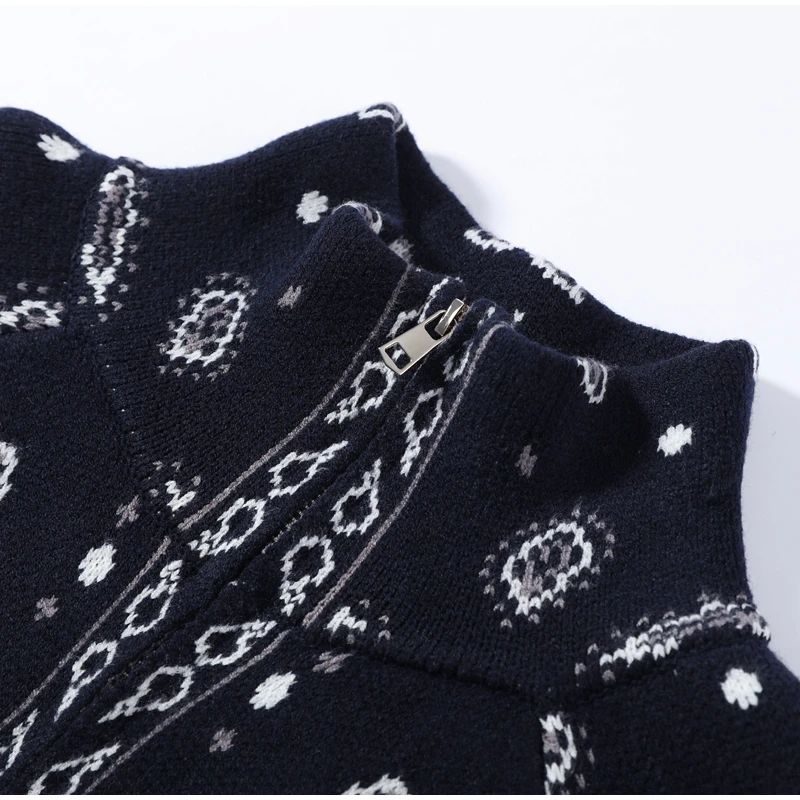 Vintage Paisley Jacquard Women's Cardigan Autumn Stand Neck Zip-up Knit Sweater Lady New Casual Elegant Winter Clothes 2026