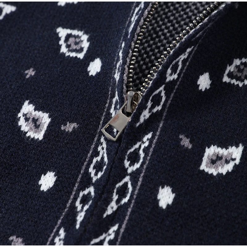 Vintage Paisley Jacquard Women's Cardigan Autumn Stand Neck Zip-up Knit Sweater Lady New Casual Elegant Winter Clothes 2026