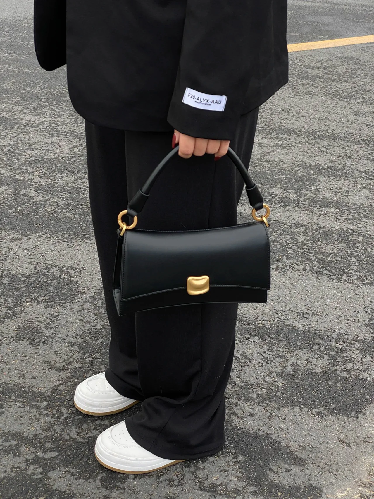 Black Flap Lock Handbags Women PU Leather Top-Handle Messenger Bag Casual Female Crossbody Bag Retro Square Shoulder Bag Purse