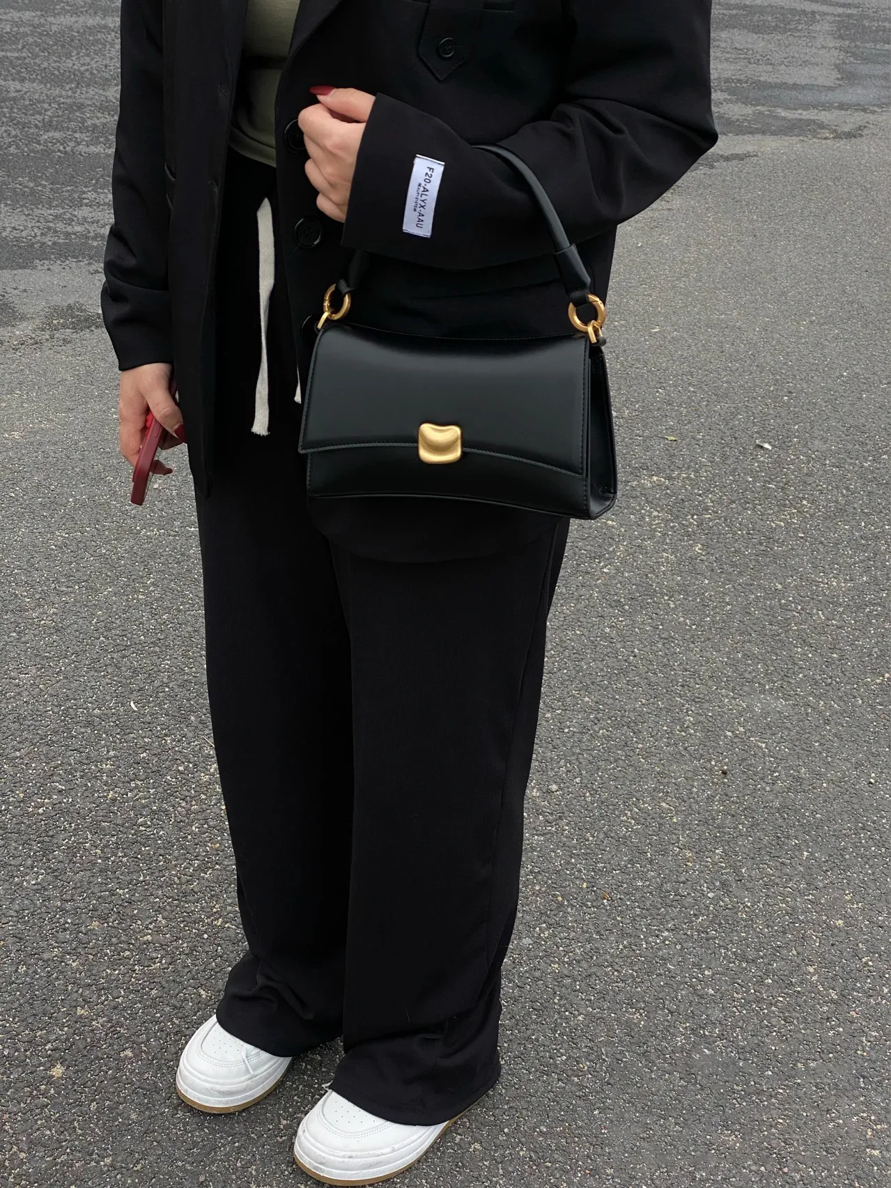 Black Flap Lock Handbags Women PU Leather Top-Handle Messenger Bag Casual Female Crossbody Bag Retro Square Shoulder Bag Purse