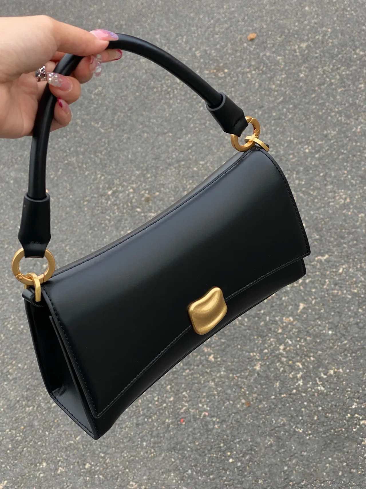 Black Flap Lock Handbags Women PU Leather Top-Handle Messenger Bag Casual Female Crossbody Bag Retro Square Shoulder Bag Purse