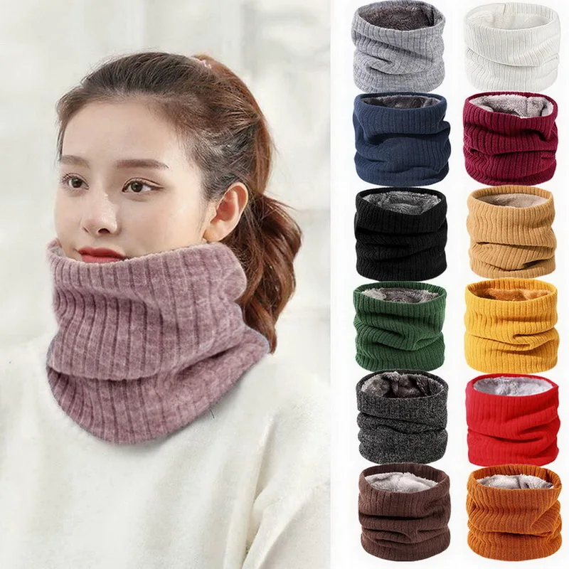 Unisex Knitted Warm Scarf Winter Autumn Ring Women Bandana Solid Fleece Scarf Men Headband Neck Scarf Shawl