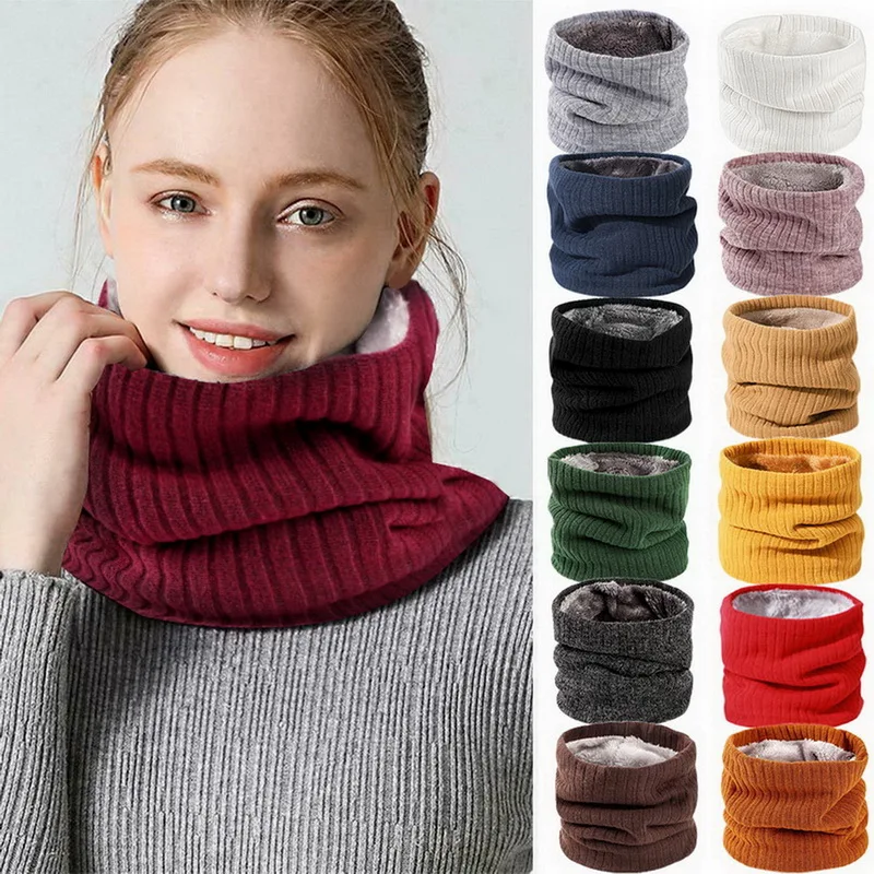 Unisex Knitted Warm Scarf Winter Autumn Ring Women Bandana Solid Fleece Scarf Men Headband Neck Scarf Shawl