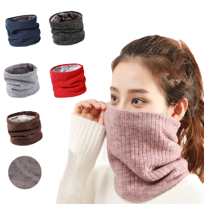 Unisex Knitted Warm Scarf Winter Autumn Ring Women Bandana Solid Fleece Scarf Men Headband Neck Scarf Shawl