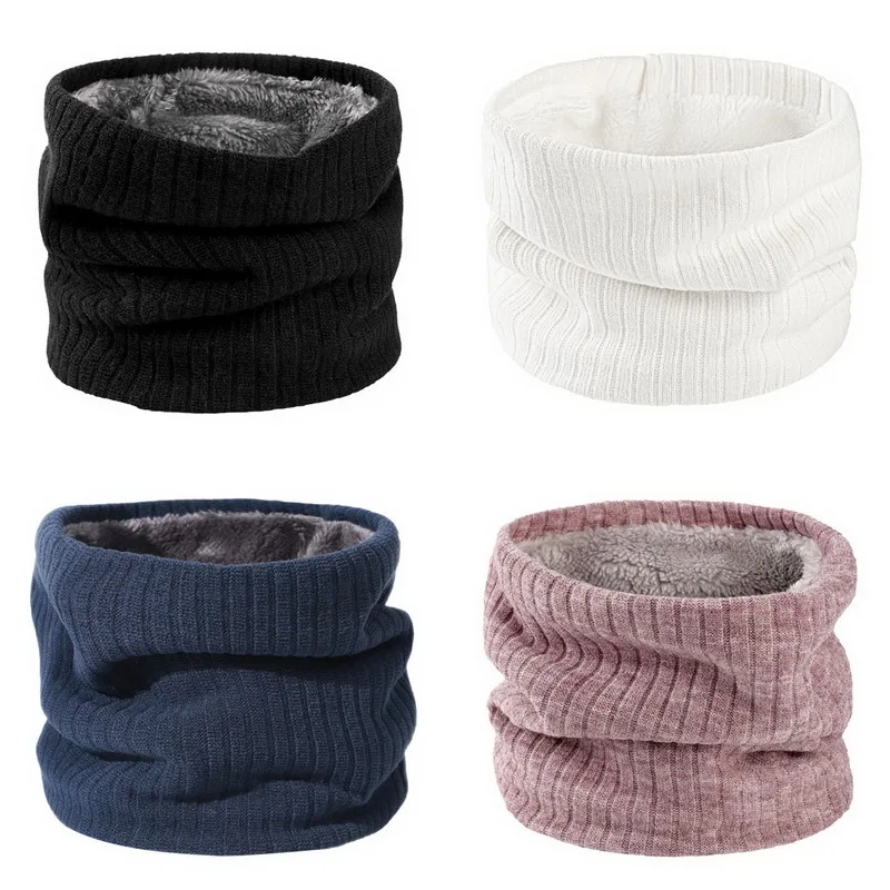 Unisex Knitted Warm Scarf Winter Autumn Ring Women Bandana Solid Fleece Scarf Men Headband Neck Scarf Shawl