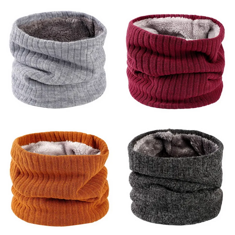 Unisex Knitted Warm Scarf Winter Autumn Ring Women Bandana Solid Fleece Scarf Men Headband Neck Scarf Shawl