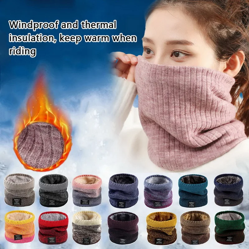 Unisex Knitted Warm Scarf Winter Autumn Ring Women Bandana Solid Fleece Scarf Men Headband Neck Scarf Shawl