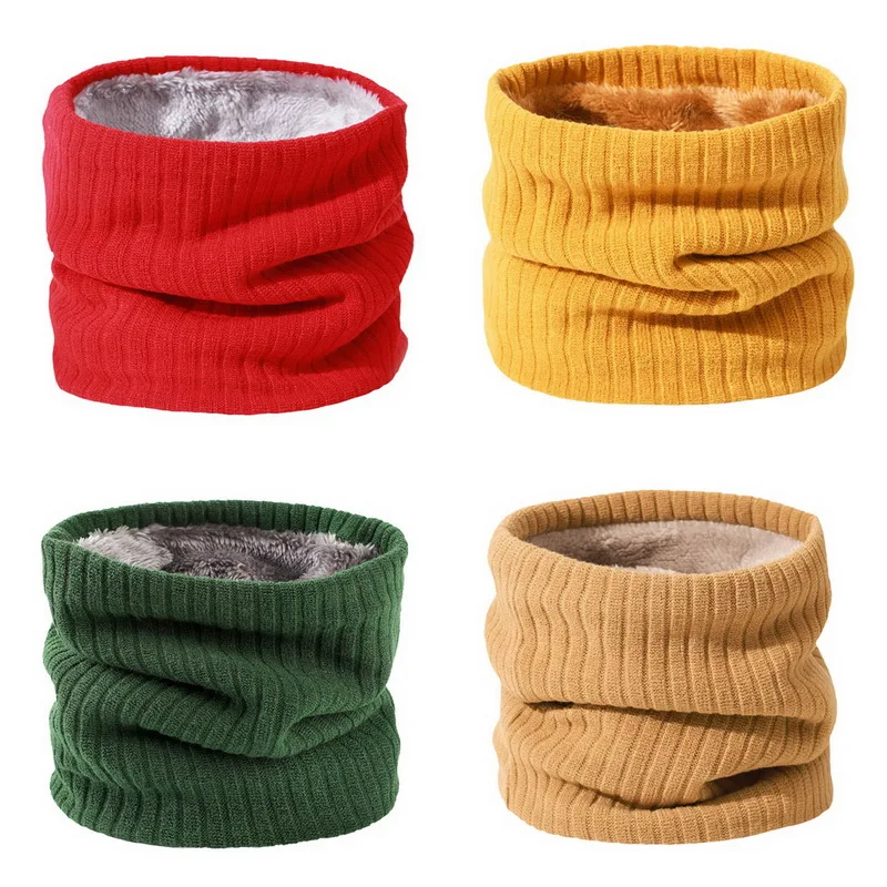 Unisex Knitted Warm Scarf Winter Autumn Ring Women Bandana Solid Fleece Scarf Men Headband Neck Scarf Shawl
