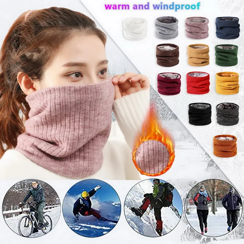 Unisex Knitted Warm Scarf Winter Autumn Ring Women Bandana Solid Fleece Scarf Men Headband Neck Scarf Shawl