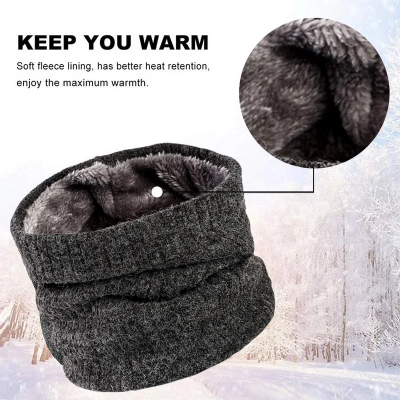 Unisex Knitted Warm Scarf Winter Autumn Ring Women Bandana Solid Fleece Scarf Men Headband Neck Scarf Shawl