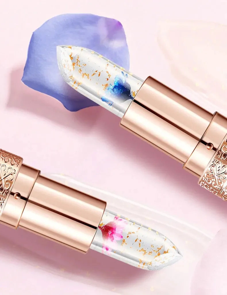Temperature Color Changing Women Flower Lipstick Transparent Waterproof Moisturizing Crystal Jelly Pearlescent Lip Balm Cosmetic