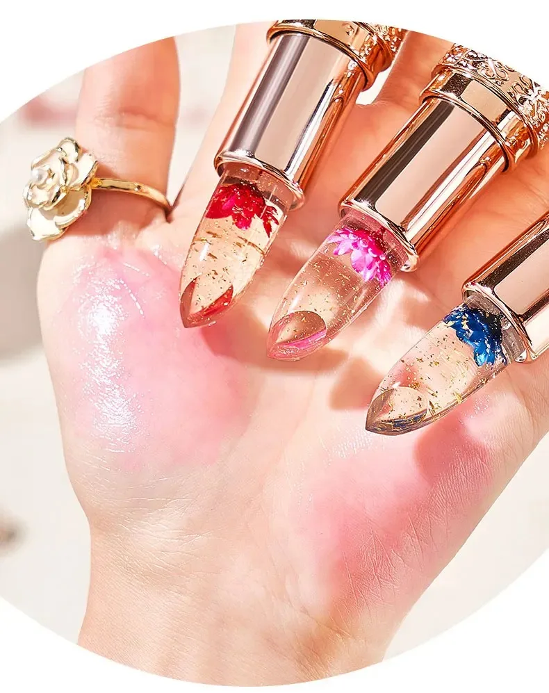 Temperature Color Changing Women Flower Lipstick Transparent Waterproof Moisturizing Crystal Jelly Pearlescent Lip Balm Cosmetic