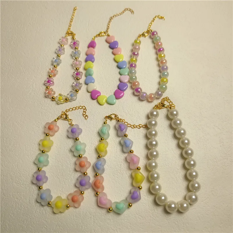 Colorful Pearl Dog Necklace Collar Fashion Jeweled Puppy Cat Collar Candy Color Dog Choker Pet Accessories Supplies