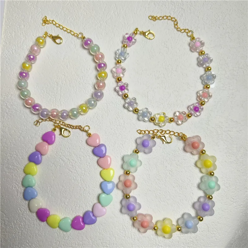 Colorful Pearl Dog Necklace Collar Fashion Jeweled Puppy Cat Collar Candy Color Dog Choker Pet Accessories Supplies