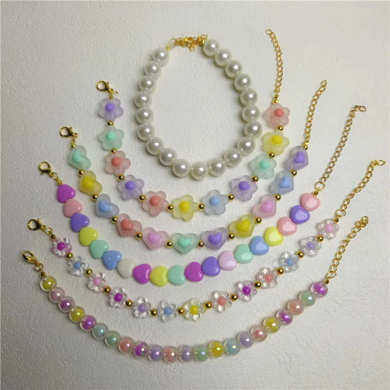 Colorful Pearl Dog Necklace Collar Fashion Jeweled Puppy Cat Collar Candy Color Dog Choker Pet Accessories Supplies