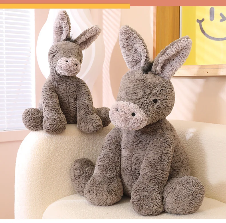 23/40/60CM Cute Burro Peluche Donkey Toys Lovely Grey Fluffy Donkey Plush Dolls Stuffed Soft Farm Animal for Kid Birthday Decor
