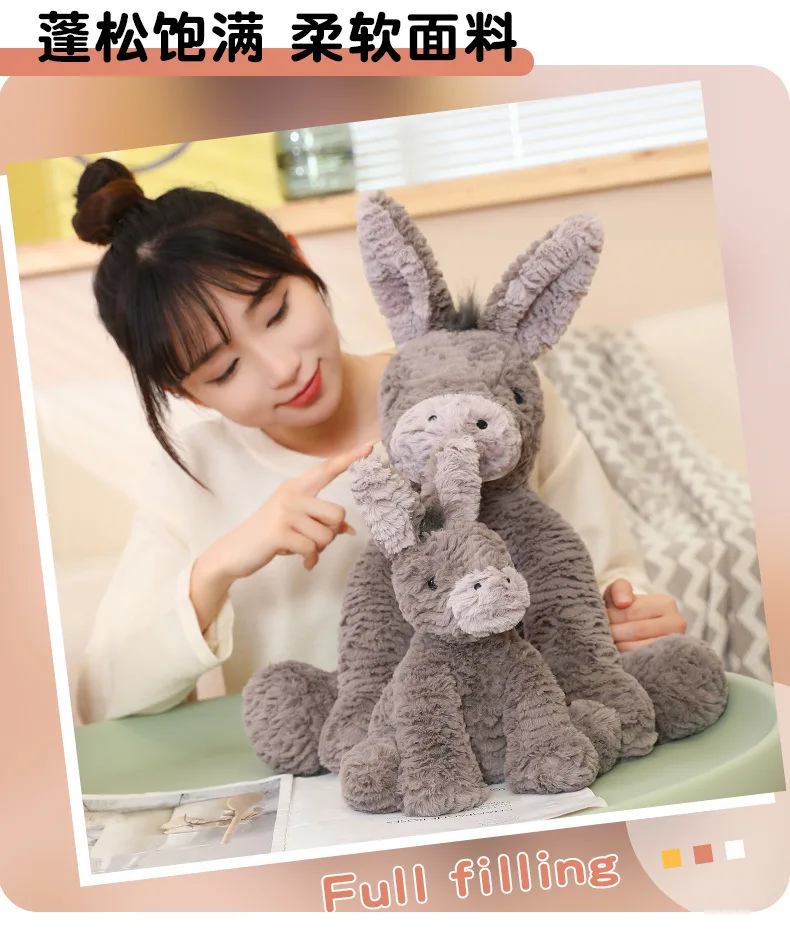 23/40/60CM Cute Burro Peluche Donkey Toys Lovely Grey Fluffy Donkey Plush Dolls Stuffed Soft Farm Animal for Kid Birthday Decor