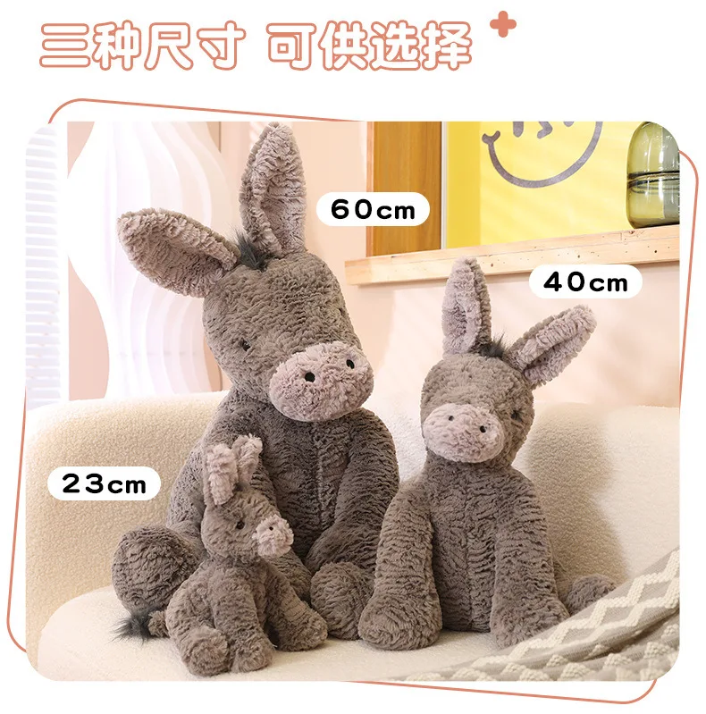 23/40/60CM Cute Burro Peluche Donkey Toys Lovely Grey Fluffy Donkey Plush Dolls Stuffed Soft Farm Animal for Kid Birthday Decor