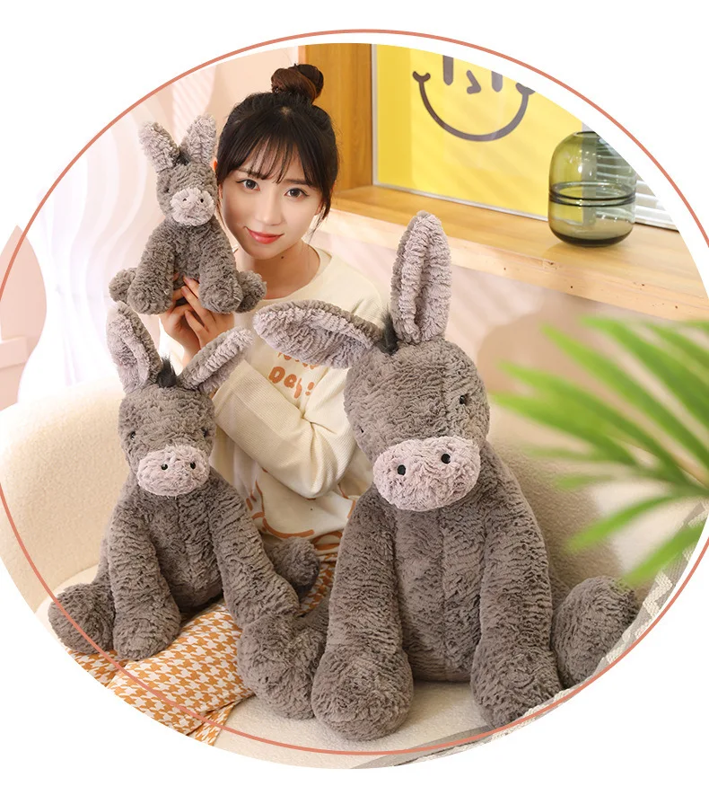 23/40/60CM Cute Burro Peluche Donkey Toys Lovely Grey Fluffy Donkey Plush Dolls Stuffed Soft Farm Animal for Kid Birthday Decor