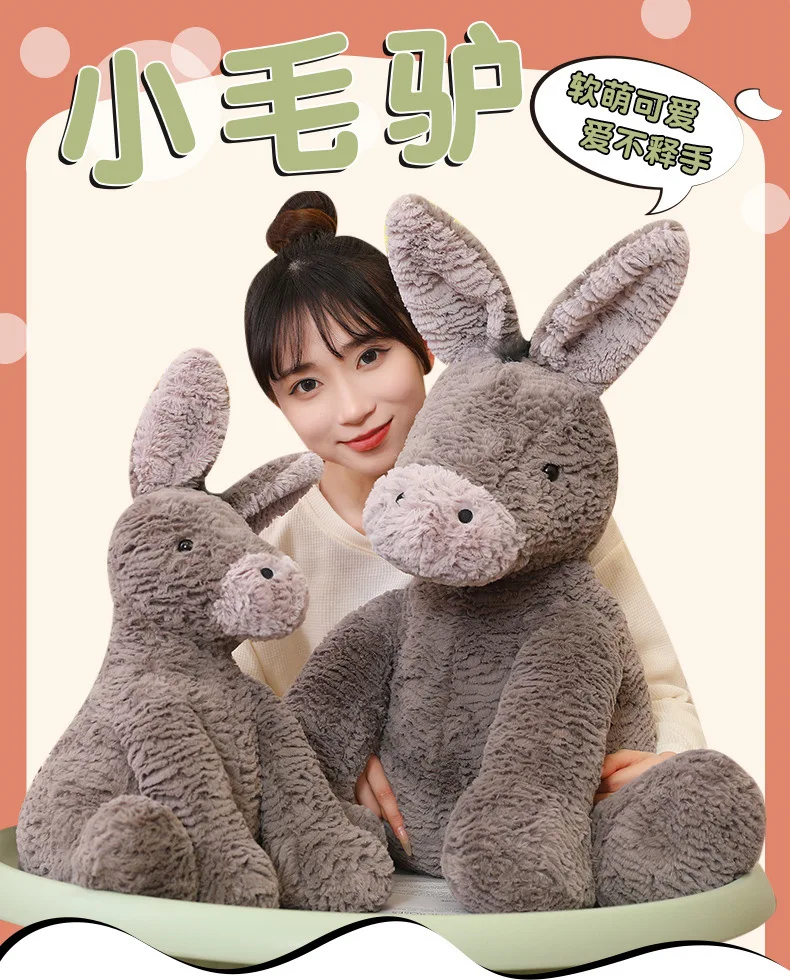 23/40/60CM Cute Burro Peluche Donkey Toys Lovely Grey Fluffy Donkey Plush Dolls Stuffed Soft Farm Animal for Kid Birthday Decor