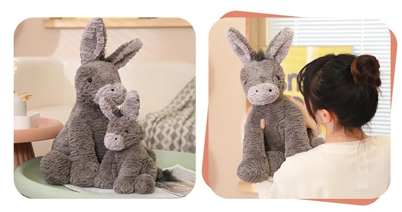 23/40/60CM Cute Burro Peluche Donkey Toys Lovely Grey Fluffy Donkey Plush Dolls Stuffed Soft Farm Animal for Kid Birthday Decor