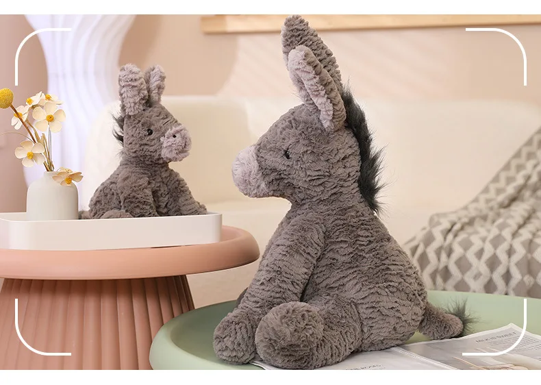 23/40/60CM Cute Burro Peluche Donkey Toys Lovely Grey Fluffy Donkey Plush Dolls Stuffed Soft Farm Animal for Kid Birthday Decor
