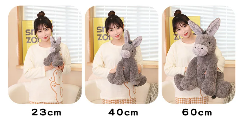 23/40/60CM Cute Burro Peluche Donkey Toys Lovely Grey Fluffy Donkey Plush Dolls Stuffed Soft Farm Animal for Kid Birthday Decor
