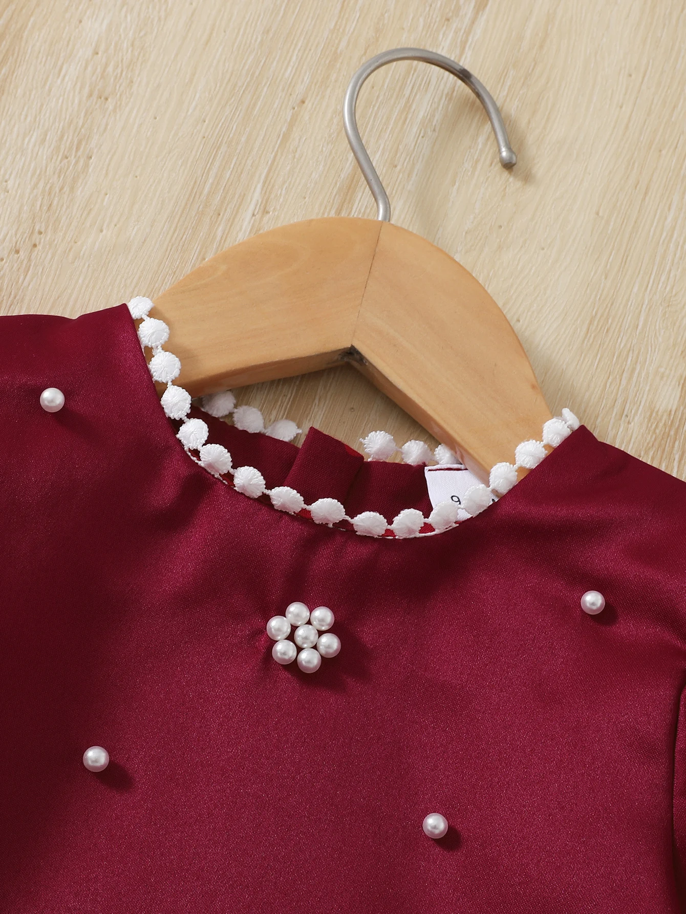 Baby Girl Birthday Dress Bubble Sleeves and Pearl Decal Wine Red Dress Suitable for 0-3 Year Old Daby Girls Party Princess Dress