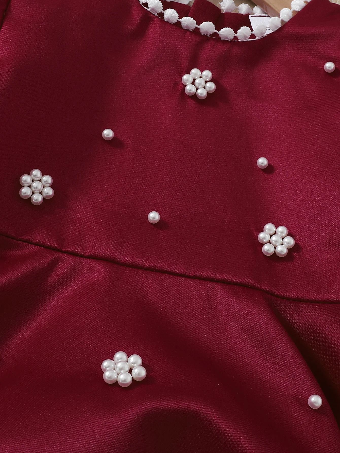 Baby Girl Birthday Dress Bubble Sleeves and Pearl Decal Wine Red Dress Suitable for 0-3 Year Old Daby Girls Party Princess Dress
