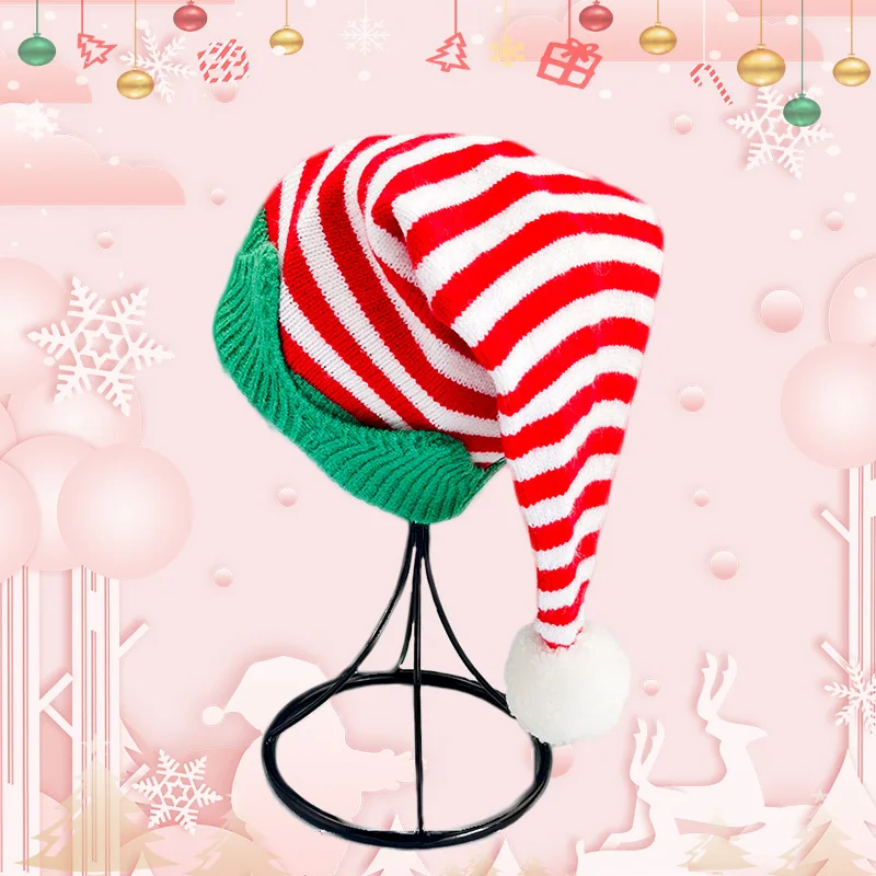 Christmas Knit Hat for Kids Adults Striped Elf Hat Christmas Beanie Hat Winter Cap for Christmas Holiday Party