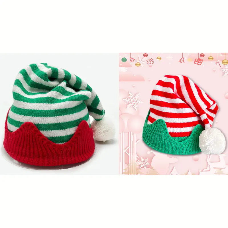 Christmas Knit Hat for Kids Adults Striped Elf Hat Christmas Beanie Hat Winter Cap for Christmas Holiday Party